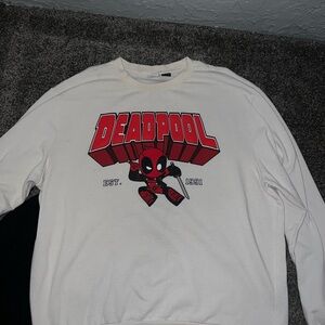 Marvel White Crewneck Sweatshirt with Red Deadpool Graphic